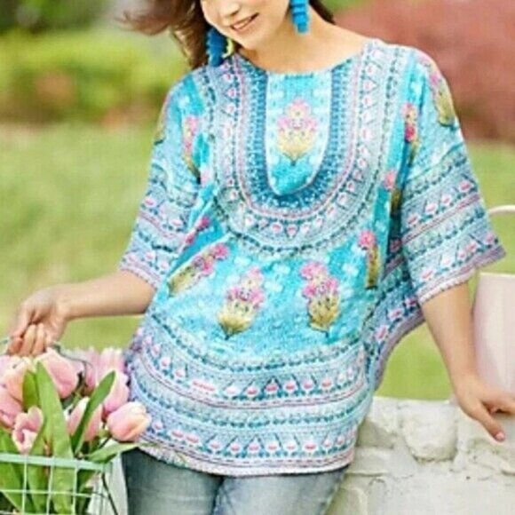 Tolani Collection Narissa Beachy Boho Tunic Top MP Multicolor Floral Size M - Picture 1 of 12